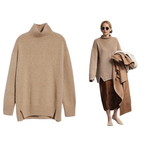 Vince Double Slit Fluffy Alpaca Blend Mock Neck/ Turtleneck Sweater Size L - Picture 2 of 6